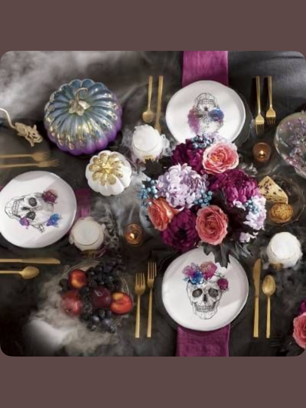 White Floral Sugar Skull Ceramic Dinner Plate with Multicolor Accents 9 inch (4)